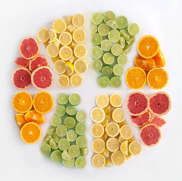 Vele Vruchten Vorm Van Een Gesneden Citrusvruchten Zoals Sinaasappelen Grapefruits — Stockfoto
