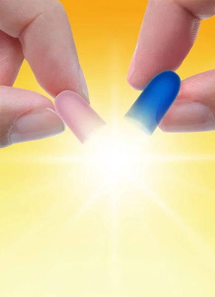 Hands Opening Capsule Sunshine — Stock Photo, Image