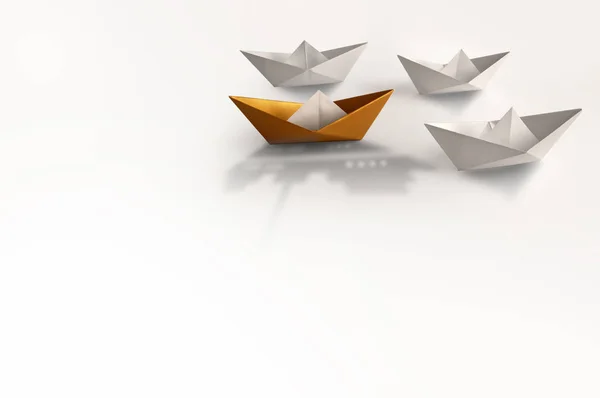 Guld papper båt sticker ut ledarskap koncept — Stockfoto