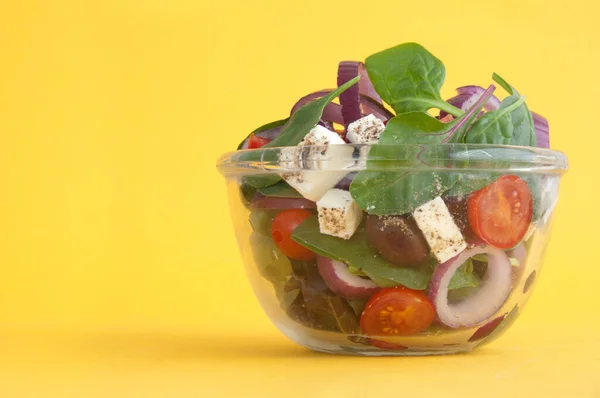 Salade Grecque Fromage Feta Olives Kalamata Tomates — Photo