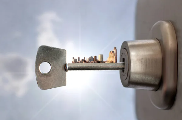 Key City Skyline Door Lock — Stock Photo, Image