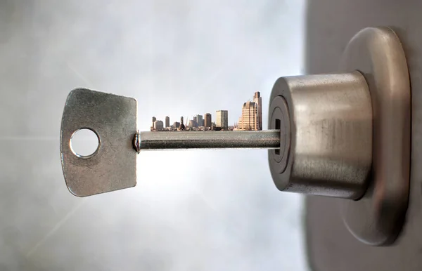 Key City Skyline Door Lock — Stock Photo, Image