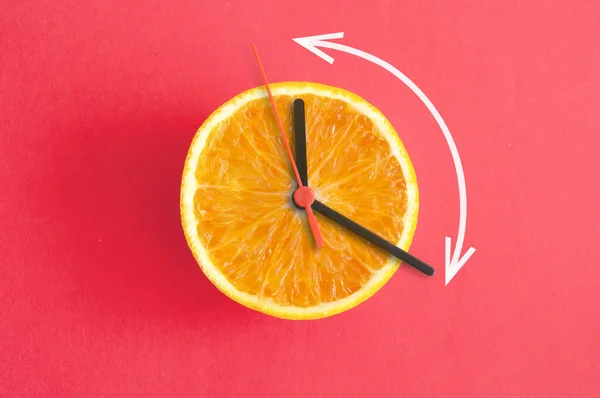 Orange Clock Hands Eight Hour Intermittent Fasting Diet Concept — Stock Photo, Image