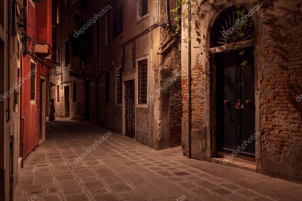 Фотообои Empty streets of Venice at night. Mystic atmospheres both