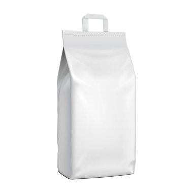 Saplı çanta Snack poşet çanta boş ayağa. Yukarı, şablon alay. İllüstrasyon izole beyaz arka plan üzerinde. Tasarımınız için hazır. Ürün paketleme. Vektör Eps10