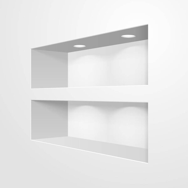 Empty Niche Shelf Display In The Wall. Present Your Product. Mock Up. 3D Illustration. Vector EPS10