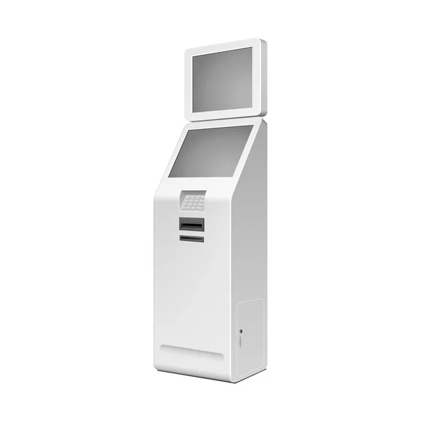 Blanco al aire libre. Terminal de pago. ATM, POS, POI Publicidad Stand On White Background. 3D Mock Up, plantilla. Ilustración Aislado sobre fondo blanco. Vector EPS10 — Vector de stock