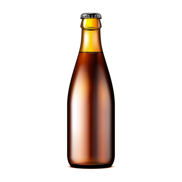 Glas, mörkt brunt öl, Ale, Cider flaska. Kolsyrad läsk. Håna upp mallen. Illustration isolerade på vit bakgrund. Redo för din Design. Produktens förpackning. Vector Eps10 — Stock vektor