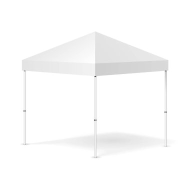 Mockup promosyon açık olay ticaret göstermek açılır çadır mobil Marquee. Yukarı, şablon alay. İllüstrasyon izole beyaz arka plan üzerinde. Tasarımınız için hazır. Ürün reklam. Vektör Eps10