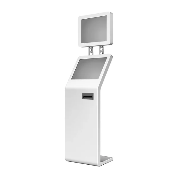 Blanco al aire libre. Terminal de pago. ATM, POS, POI Publicidad Stand On White Background. 3D Mock Up, plantilla. Ilustración Aislado sobre fondo blanco. Vector EPS10 — Vector de stock