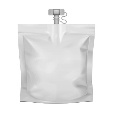 Spout kapağı Ile mockup kılıfı poşet çantası. Boş gıda esnek stand up. Mock up, şablon. Beyaz arka planda yalıtılmış çizim. Tasarımınız Için hazır. Ürün paketleme. Vektör eps10