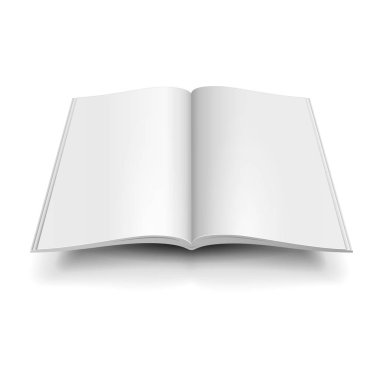 Mockup Boş Açık Dergi, Kitap, Kitapçık, Broşür, Kapak. Beyaz Arka Plan Üzerine İzole İllüstrasyon. Tasarımınız için şablonu hazır şekilde tarar. Vektör Eps10
