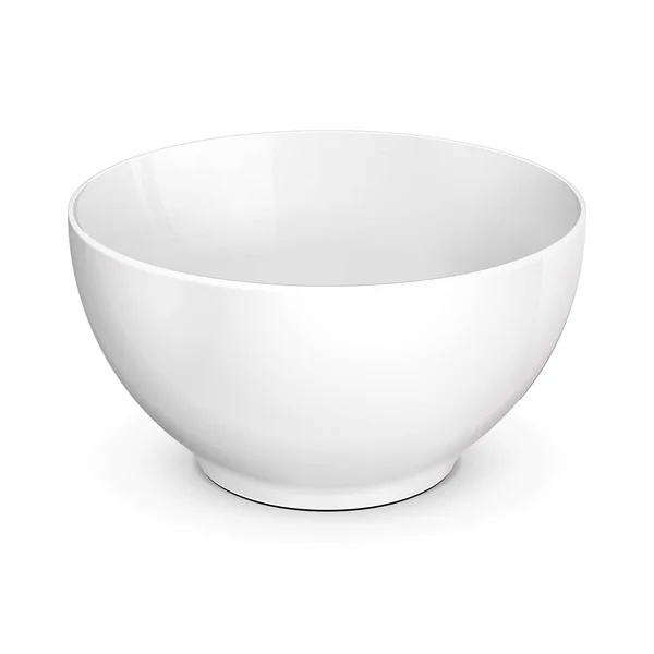 Piatto vuoto bianco tazza ciotola porcellana alimentare, ceramica, contenitore di plastica. Falsificare il modello. Illustrazione isolata su sfondo bianco. Pronto per il tuo design. Imballaggio prodotto. Vettore EPS10 — Vettoriale Stock