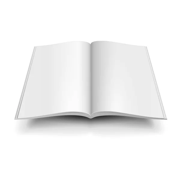 Mockup prázdný otevřený časopis, kniha, brožura, brožura, obal. Ilustrace izolované na bílém pozadí Šablona je připravena k návrhu. Vector Eps10 — Stockový vektor