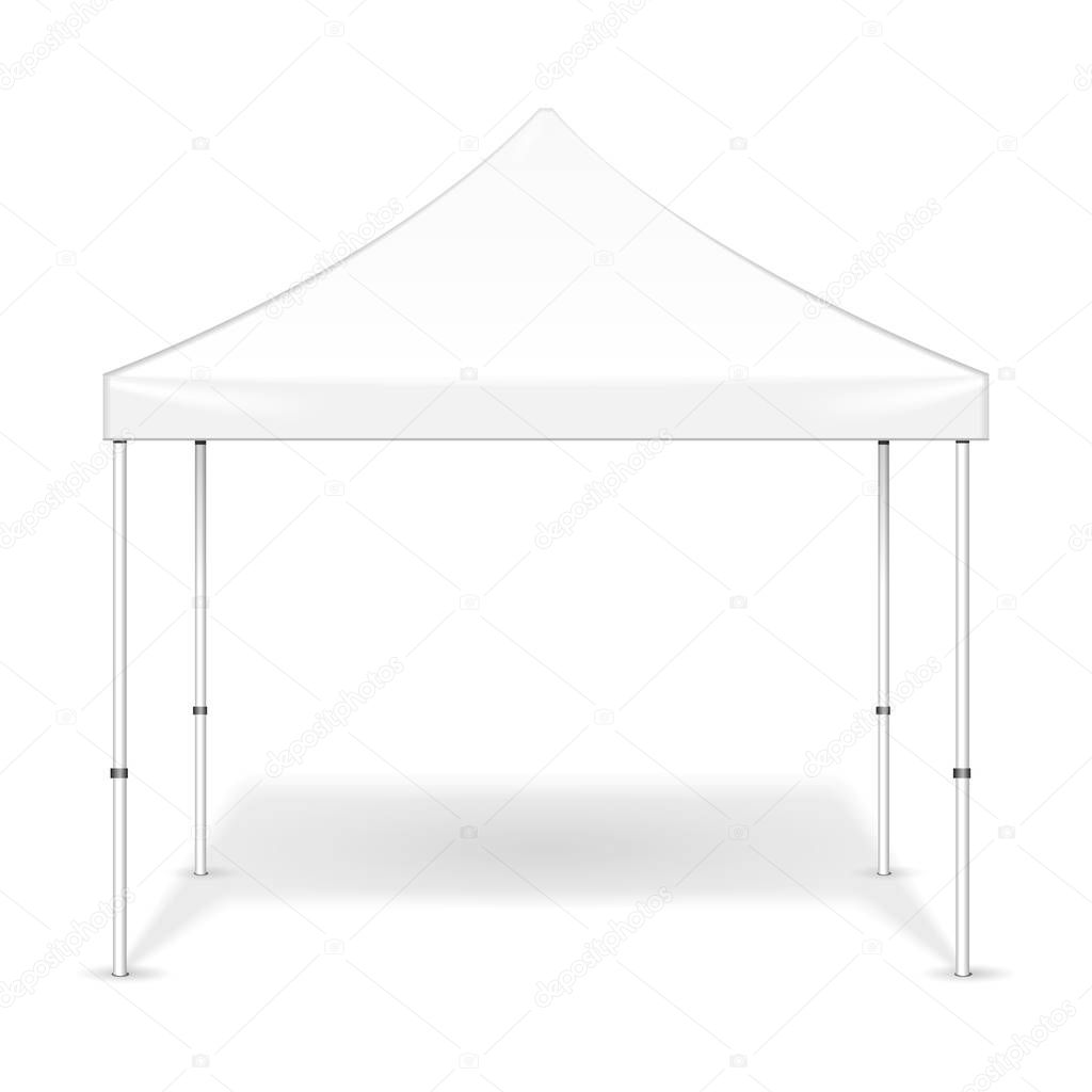 Mockup Promotional Outdoor Event Trade Show Pop-Up Tent Mobile Marquee. Mock Up, Template. Illustration Isolated On White Background. Ready For Your Design. Product Advertising. Vector EPS10