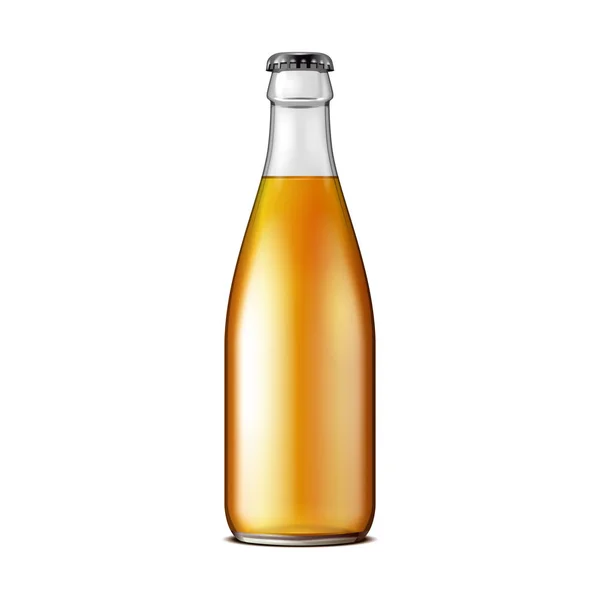 Üveg sör limonádé, kóla tiszta üveg sárga-barna. Szénsavas üdítőital. Ál-sablont. Illusztráció elszigetelt fehér Background. Készen áll a Design. Termék csomagolásán. Vektoros Eps10 — Stock Vector
