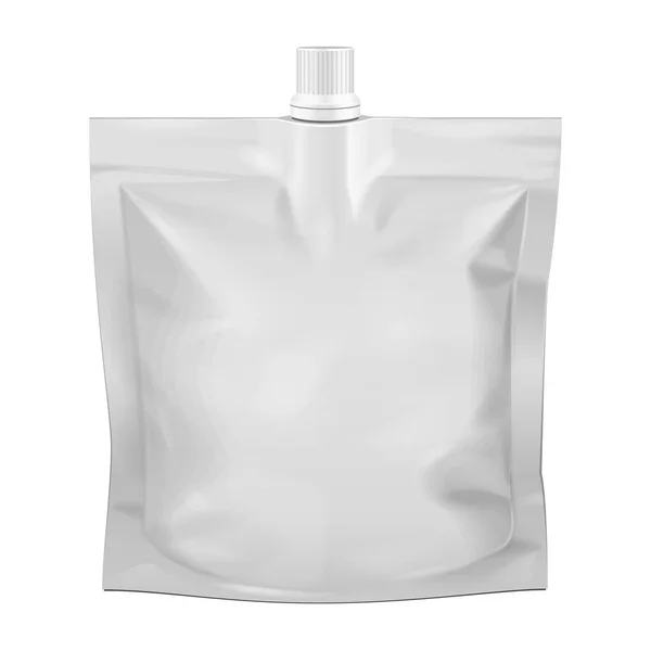 Saco flexível da saqueta do lanche da bolsa da sustentação do alimento em branco com tampa do bico. Prepara-te, Template. Ilustração Isolado em fundo branco. Pronto para o seu design. Embalagem do produto. Vetor EPS10 —  Vetores de Stock