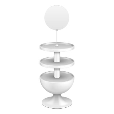 Yuvarlak karton zemin ekran raf süpermarket boş boş rafları ile için. İllüstrasyon izole beyaz arka plan üzerinde. Tasarımınız için hazır. Ürün reklam. Vektör Eps10