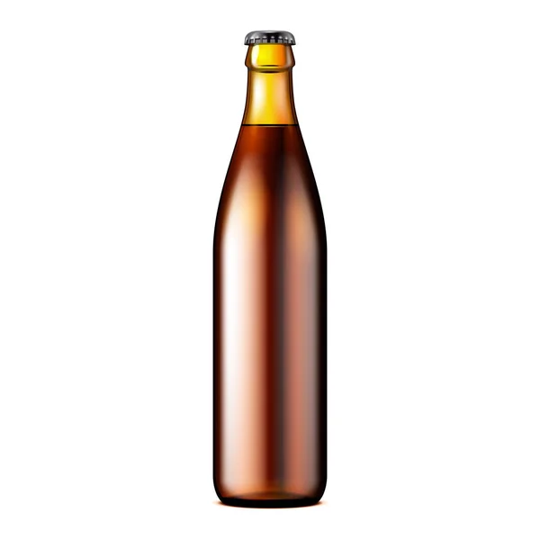 Glas dunkelbraunes Bier, Ale, Apfelweinflasche. kohlensäurehaltiges Softgetränk. Vorlage gefälscht. Illustration isoliert auf weißem Hintergrund. bereit für Ihr Design. Produktverpackungen. Vektor eps10 — Stockvektor