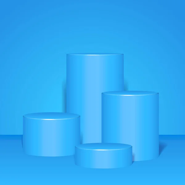 Podium Blue Round Stage isolé sur fond bleu. Piédestal 3d. Illustration vectorielle. Prêt pour votre design. Publicité produit. Vecteur EPS10 — Image vectorielle