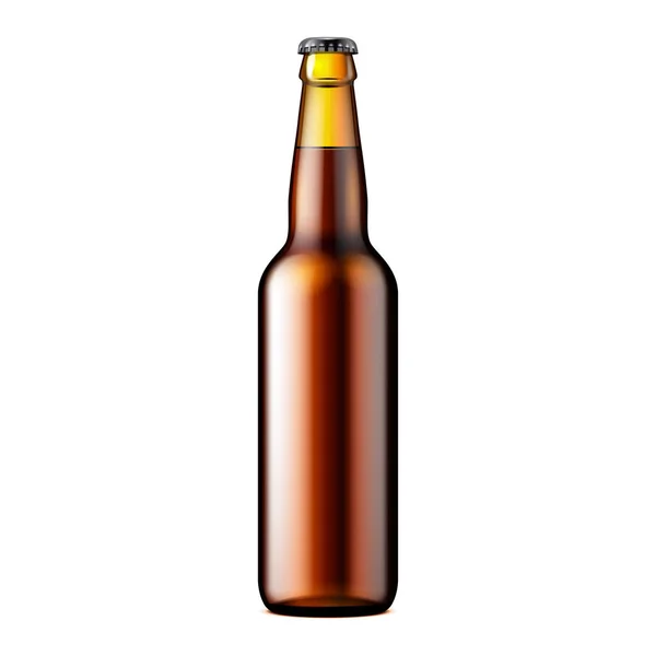 Cam koyu kahverengi bira, bira, elma şarabı şişe. Gazlı alkolsüz içecek. Şablonu alay. İllüstrasyon izole beyaz arka plan üzerinde. Tasarımınız için hazır. Ürün paketleme. Vektör Eps10 — Stok Vektör