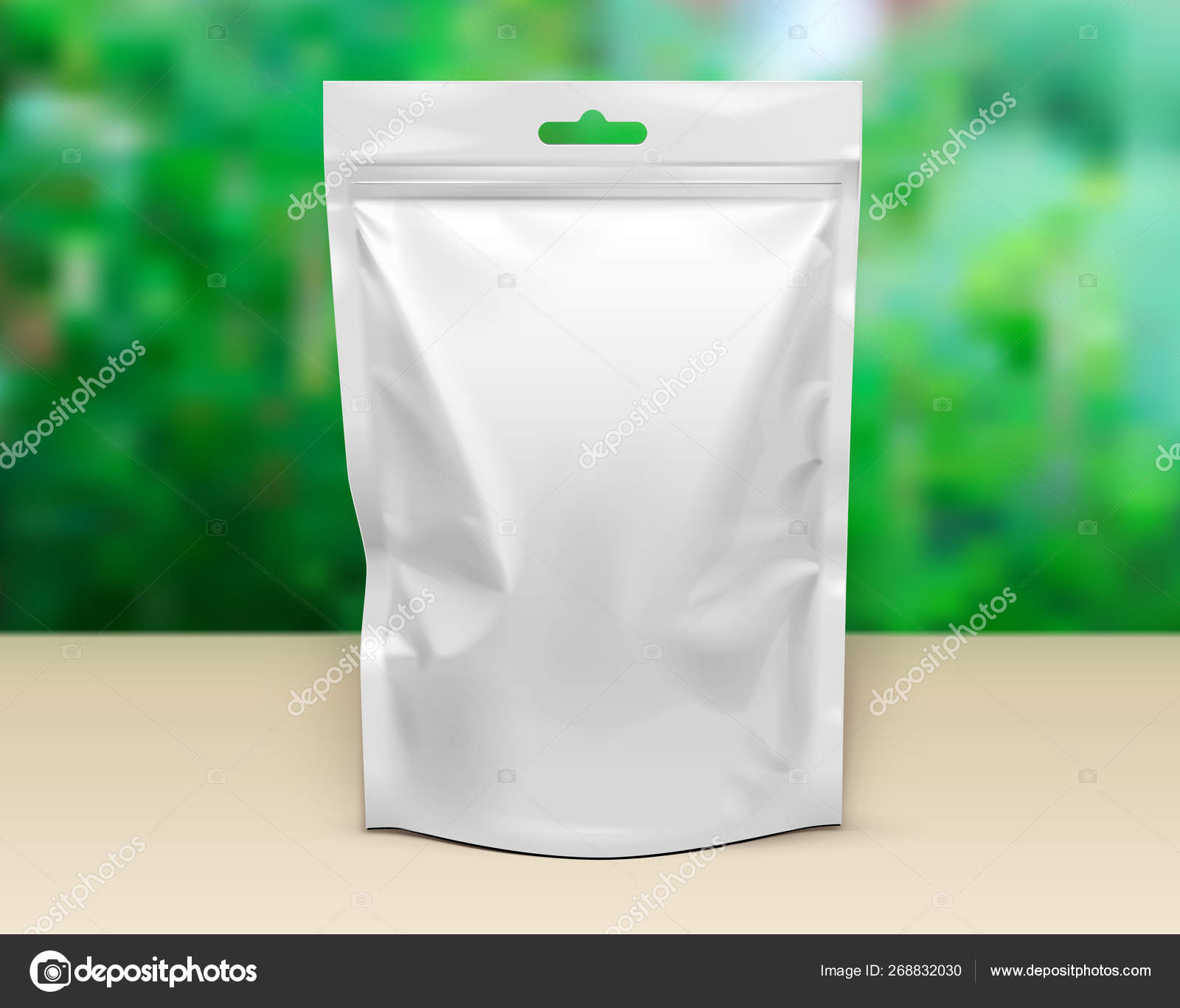 Download Mockup Pouch Sachet Stand Up Bag Food Flexible Snack Pack Blank Mock Up Template On Table Green Summer Garden Background Ready For Your Design Product Packaging Vector Eps10 Stock Vector Image By C