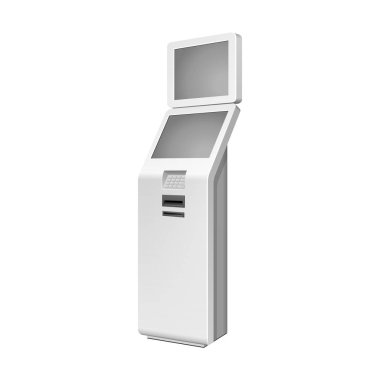 Açık beyaz. Ödeme Terminal. ATM, Pos, POI reklam Stand beyaz arka plan üzerinde. 3D mock Up, şablonu. İllüstrasyon izole beyaz arka plan üzerinde. Vektör Eps10