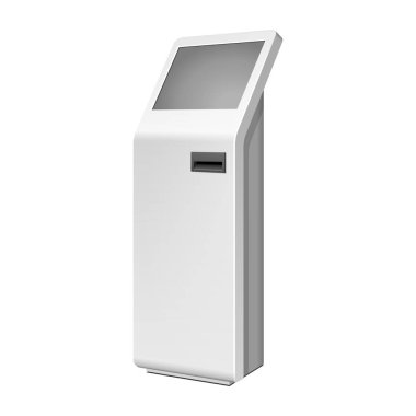 Açık beyaz. Ödeme Terminal. ATM, Pos, POI reklam Stand beyaz arka plan üzerinde. 3D mock Up, şablonu. İllüstrasyon izole beyaz arka plan üzerinde. Vektör Eps10