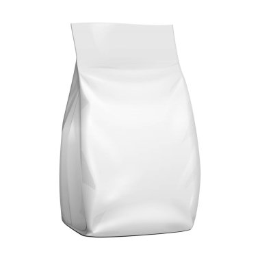 Mockup Boş Stand Up Poşet Snack Poşet Çanta. Mock Up, Şablon. Beyaz Arka Plan Üzerine İzole İllüstrasyon. Tasarımınız için hazır. Ürün Ambalaj. Vektör Eps10