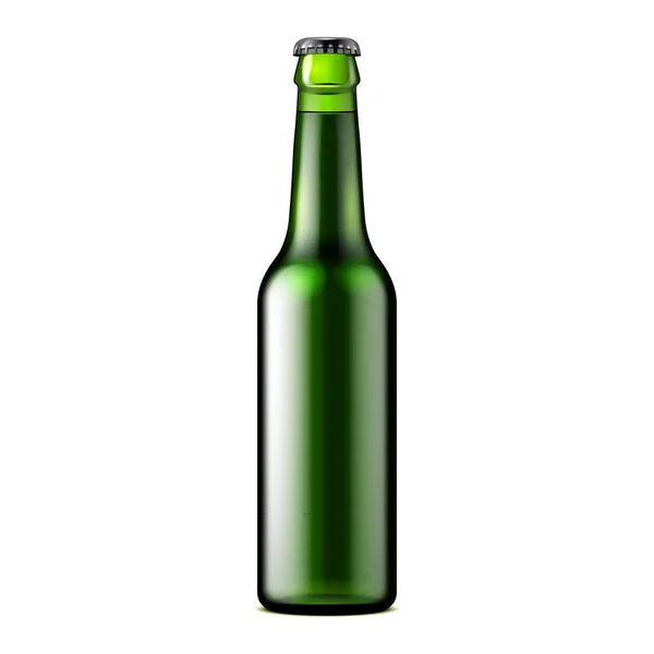 Glas mörk grön öl, Ale, Cider flaska. Kolsyrad läsk. Håna upp mallen. Illustration isolerade på vit bakgrund. Redo för din Design. Produktens förpackning. Vector Eps10 — Stock vektor