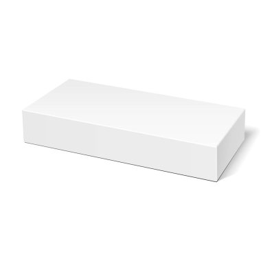 Mockup ürün karton plastik ambalaj kutusu. İllüstrasyon izole beyaz arka plan üzerinde. Şablon hazır tasarımınız için alay. Vektör Eps10