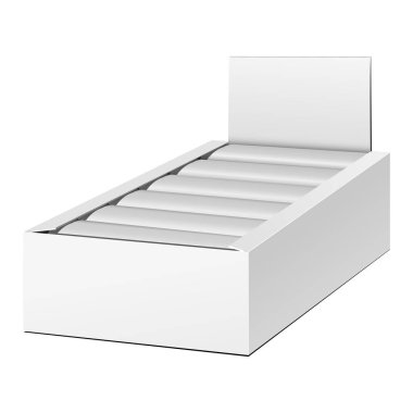 Mockup görüntü sahibi kutu karton dolu boş boş. Çikolata, Protein Bar. Yukarı, şablon alay. Beyaz arka planda izole ürünler. Tasarımınız için hazır. Mockup ürün ambalaj. Vektör Eps10