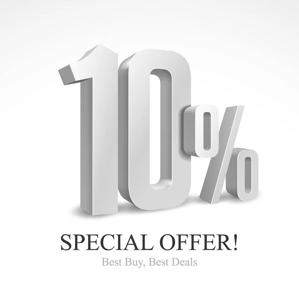 10 Off Oferta especial Prata 3D dígitos banner, modelo de dez por cento. Venda, desconto. Grayscale, Metal, Gray, Glossy Numbers. Ilustração Isolado em fundo branco. Pronto para o seu design. Vetor — Vetor de Stock