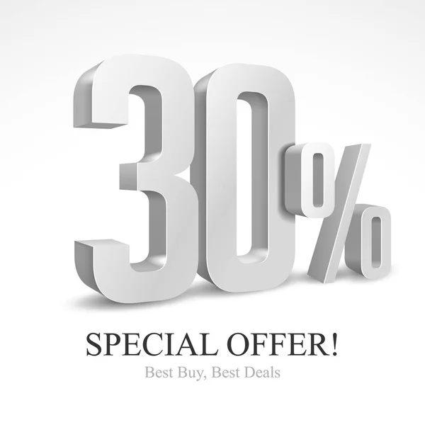 30 Off Special Offer Silver 3D Digits Banner, Template Thirty Percent. Продажа, скидка. Цифры Грэя, Озила, Грэя, Гэсси. Иллюстрация изолирована на белом фоне. Ready for Your Design. Вектор — стоковый вектор