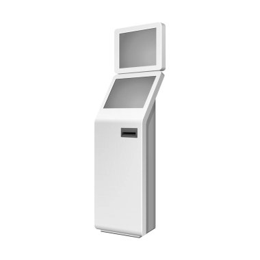 Açık beyaz. Ödeme Terminal. ATM, Pos, POI reklam Stand beyaz arka plan üzerinde. 3D mock Up, şablonu. İllüstrasyon izole beyaz arka plan üzerinde. Vektör Eps10