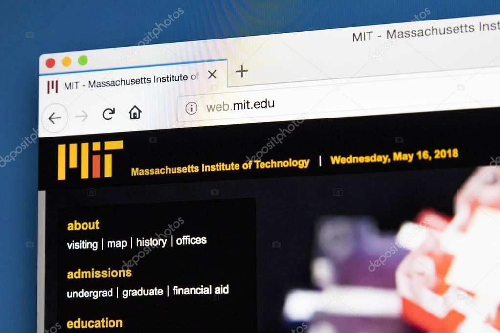 LONDON, UK, MAY 17TH 2018: The homepage of the official Website for the Massachusetts Institute of Technology - a private research university in Cambridge, Massachusetts, on 17th May 2018.