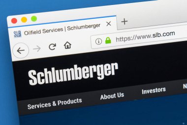 Londra, İngiltere - 31st Mayıs 2018: Schlumberger Limited - 31 Mayıs 2018 üzerinde dünyanın en büyük petrol sahası hizmetleri şirketi için resmi web sitesi ana sayfası.