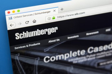 Londra, İngiltere - 31st Mayıs 2018: Schlumberger Limited - 31 Mayıs 2018 üzerinde dünyanın en büyük petrol sahası hizmetleri şirketi için resmi web sitesi ana sayfası.