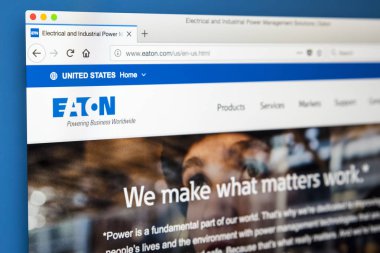 Londra, İngiltere - 31st Mayıs 2018: Eaton Corporation Plc - çokuluslu güç yönetimi Şirket, 31 Mayıs 2018 için resmi web sitesi ana sayfası.