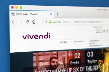 Londra, İngiltere - 29th Mayıs 2018: Vivendi Sa için-resmi web sitesi ana Fransız medya Holding, 29 Mayıs 2018 kitle.