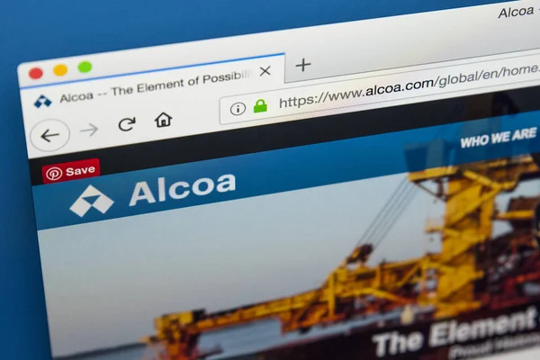 London May 29Th 2018 Homepage Official Website Alcoa American Industrial — Stock Photo, Image