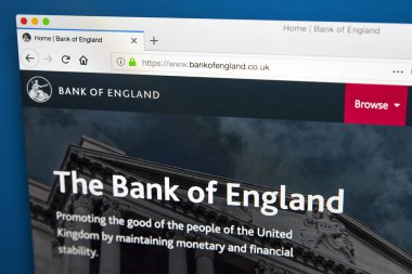 Londra, İngiltere - 23 Mayıs 2018: Resmi web sitesi için tıklayın: England - 23 Mayıs 2018 üzerinde İngiltere Merkez Bankası Banka ana sayfası.
