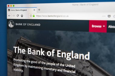 Londra, İngiltere - 23 Mayıs 2018: Resmi web sitesi için tıklayın: England - 23 Mayıs 2018 üzerinde İngiltere Merkez Bankası Banka ana sayfası.