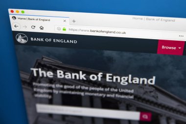 Londra, İngiltere - 23 Mayıs 2018: Resmi web sitesi için tıklayın: England - 23 Mayıs 2018 üzerinde İngiltere Merkez Bankası Banka ana sayfası.