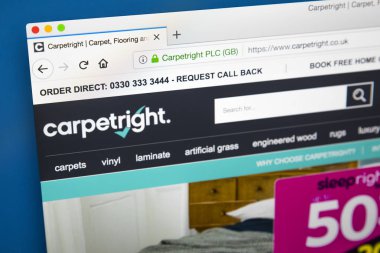Londra, İngiltere - 23 Mayıs 2018: Carpetright plc - yer kaplamaları, 23 Mayıs 2018 üzerinde en büyük İngiliz perakendeciler için resmi web sitesi ana sayfası.