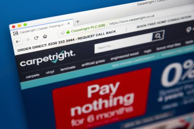 Londra, İngiltere - 23 Mayıs 2018: Carpetright plc - yer kaplamaları, 23 Mayıs 2018 üzerinde en büyük İngiliz perakendeciler için resmi web sitesi ana sayfası.
