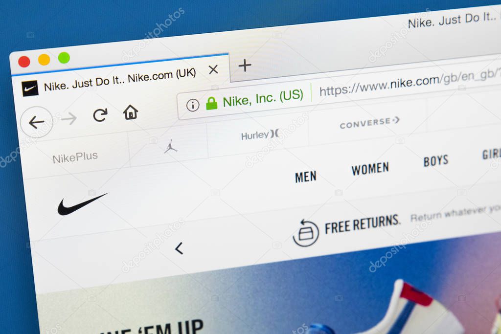 LONDON, UK - MAY 23RD 2018: The homepage of the official website for Nike Inc - the worlds largest supplier of athletic shoes and apparel, on 23rd May 2018.