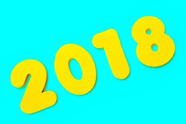 Mavi bir arka plan üzerinde sarı bir 2018 başlığı.