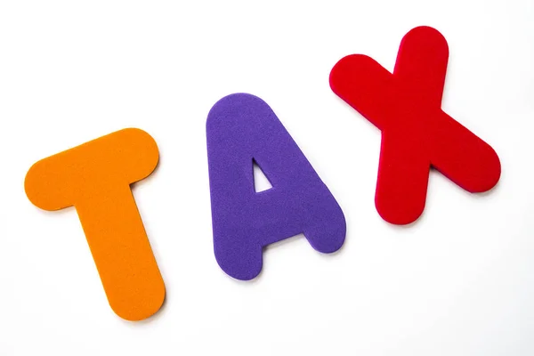 Palabra Tax Deletrea Con Letras Coloridas — Foto de Stock