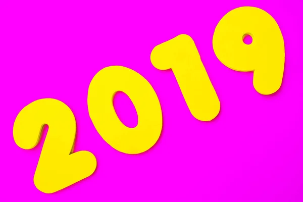 Žlutý Nadpis 2019 Růžové Pozadí — Stock fotografie